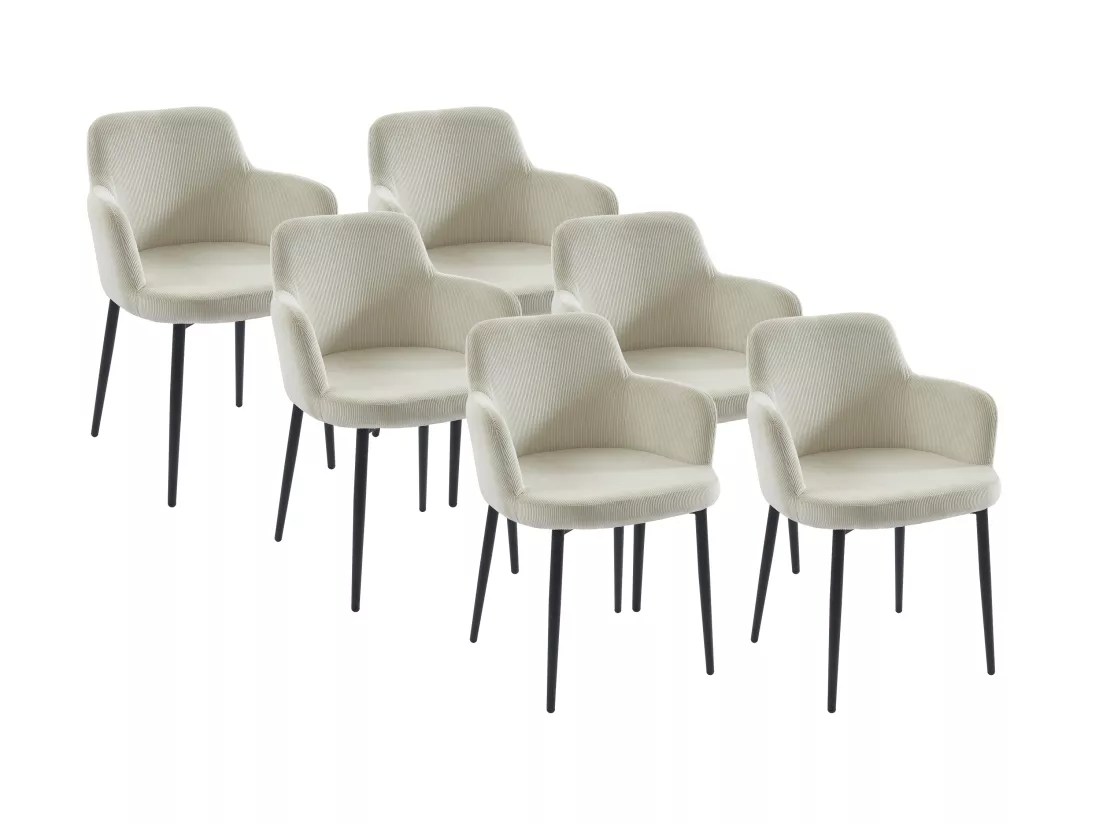 Lot de 6 chaises en velours côtelé et métal - Crème - CELOLA de Pascal MORABITO