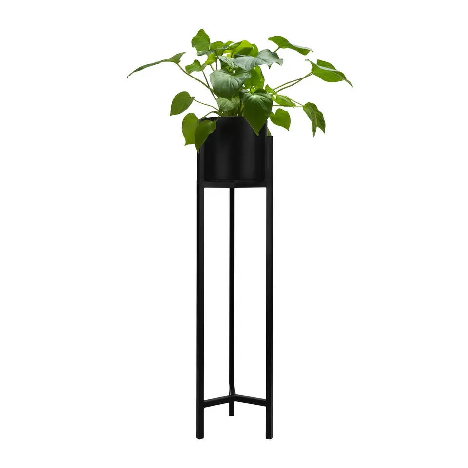 QUVIO Plantenstandaard inclusief pot - 22 x 22 x 90 cm - Metaal - Zwart - L