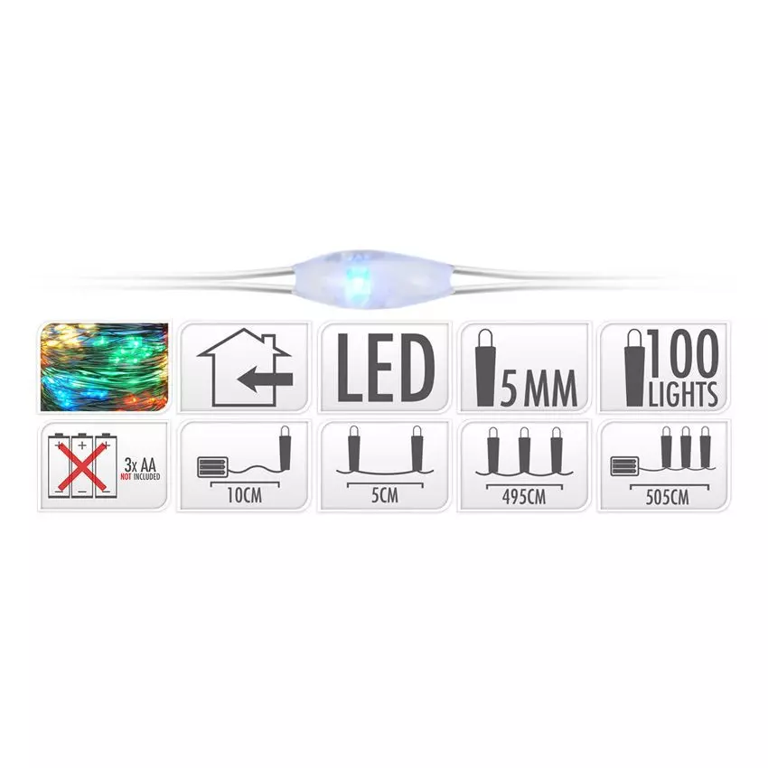 Guirlande lumineuse à piles 5 m 100 Micro LED câble argent Multicolore