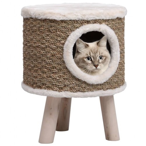 Casinha elevada para gatos com arranhador, marrom