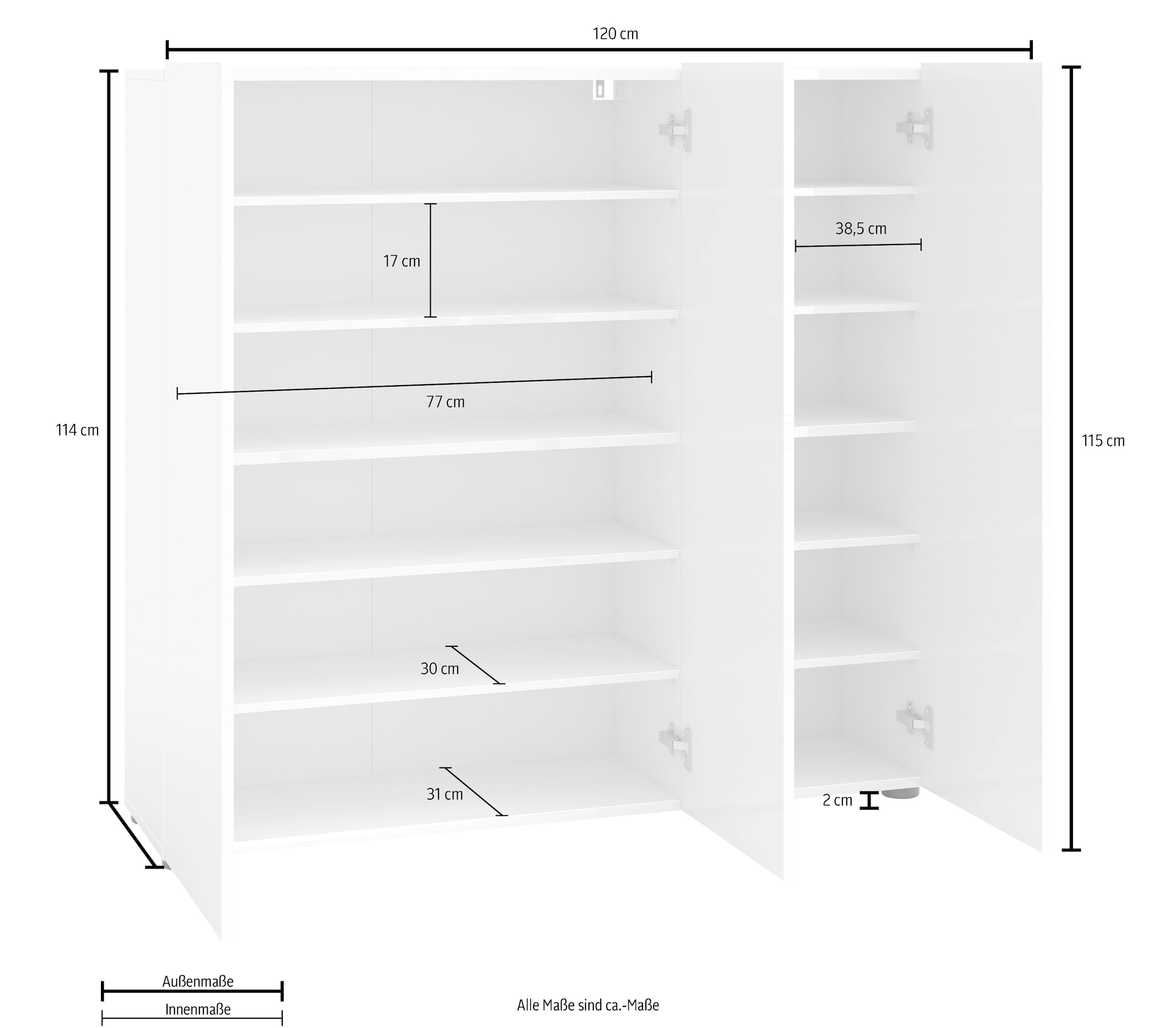 INOSIGN Schuhschrank »MISTER- Schuhregal, Made in Italy, 12 Fächer, 10 Einlegeböden« Breite 120 cm, höhe 114 cm, komplett Hochglanz lackiert