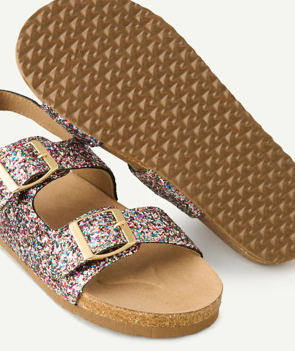 sandales fille à paillettes multicolores avec boucles