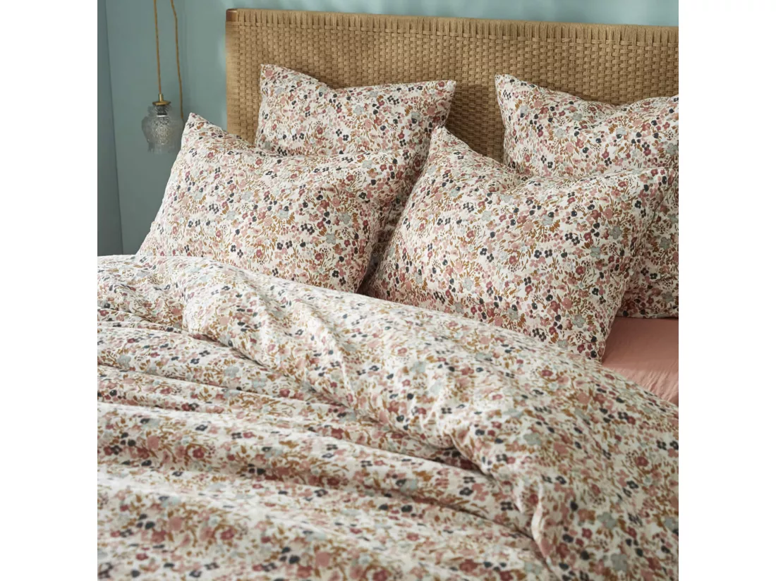 Parure de lit gaze de coton imprimé floral 240x220 rose