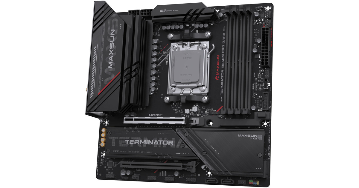 MAXSUNMS-Terminator B850M PRO DARK WIFI socket AM5 moederbord  (Zwart, RAID, 2.5 Gb-LAN, WLAN, BT, Sound, µATX)