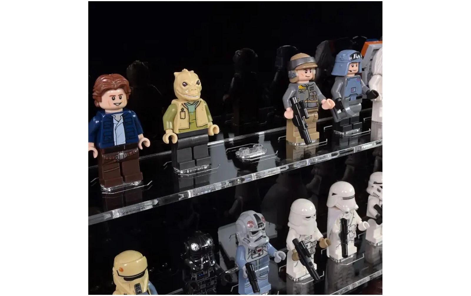 Baukasten Acryl-Wand-Display für 100 LEGO-Minifiguren<br>Acry-Display-Box mit schwarzem Hintergrund
