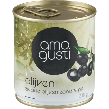 Amogusti Zwarte Olijven Zonder Pit 200 g