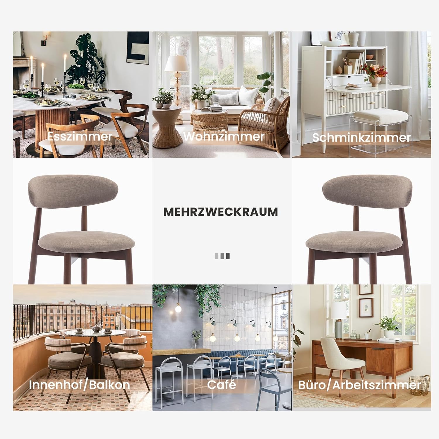 COLAMY Küchenstuhl Esszimmerstühle 2er Set, Moderne Polsterstuhl Essstühle mit Fester Rückenlehne, Stoff Esszimmerstühl mit Holzbein für Esszimmer, Küche, Restaurant, Kamel