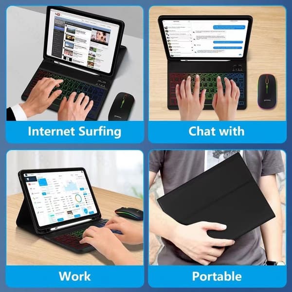INF Lær-iPad-etui med RGB Bluetooth-tastatur og -mus iPad 10.9/11 inches