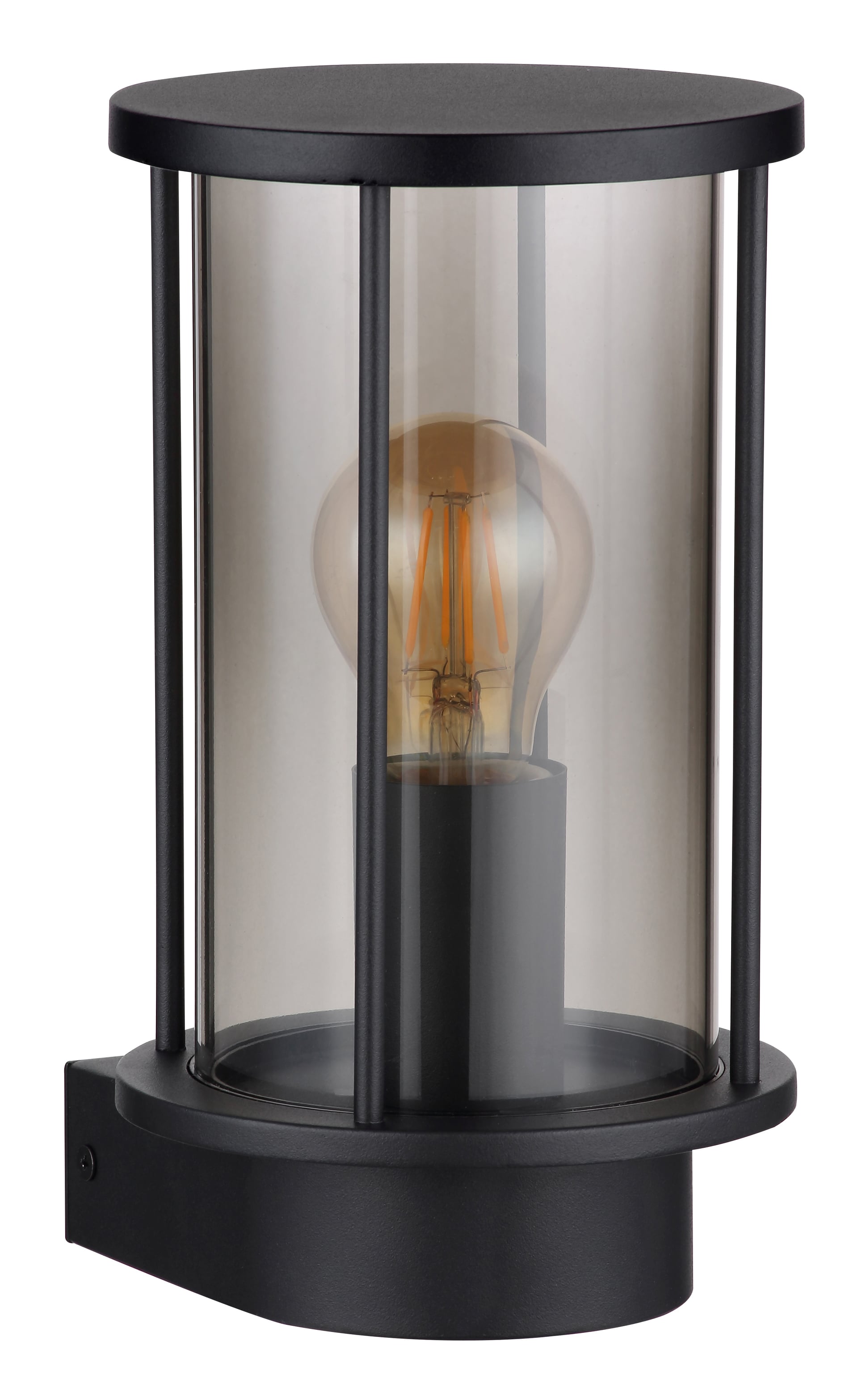 GLOBO Retrofit Außenwandleuchte Gracey 1-flg Schwarz /Rauchfarbig 14,3x15,2cm H.25,2cm Metall,Matt,spritzwassergeschützt,feuchtraumgeeignet,Außen