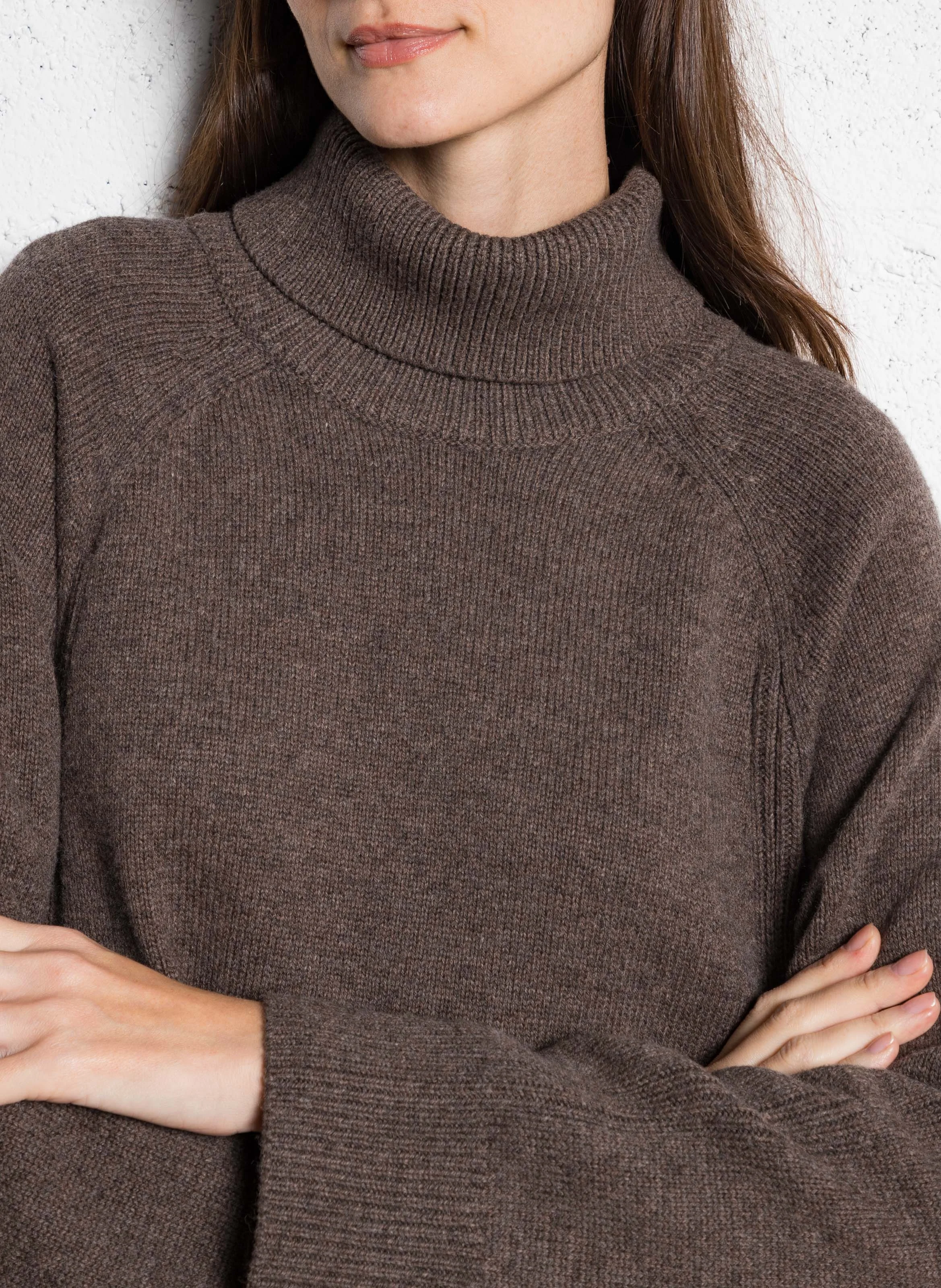 MEDEE - Robe pull courte en laine et coton| Marron