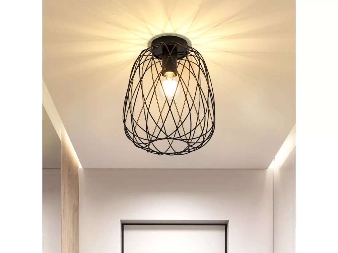 NETTLIFE Plafonnier noir lampe de couloir plafonnier vintage industriel rétro E27 1 ampoule lampe ronde métal