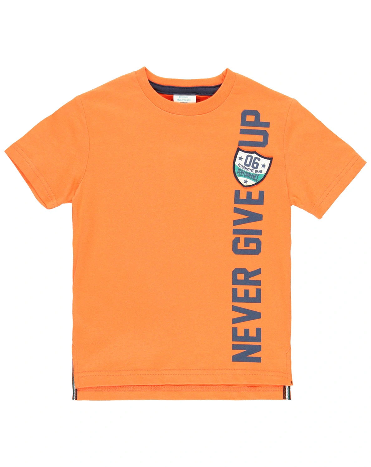 T-Shirt NEVER GIVE UP in orange