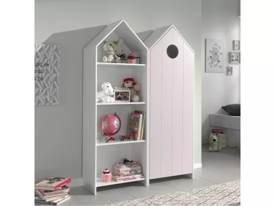 HAVRE - Pack Bibliothèque + Armoire 1 Porte Rose