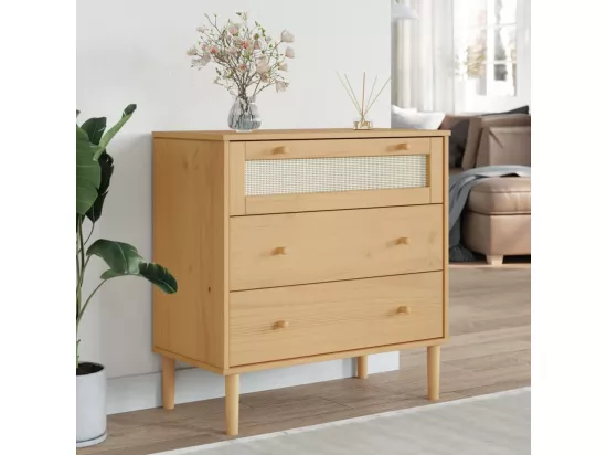 Commode SENJA aspect de rotin marron bois de pin solide