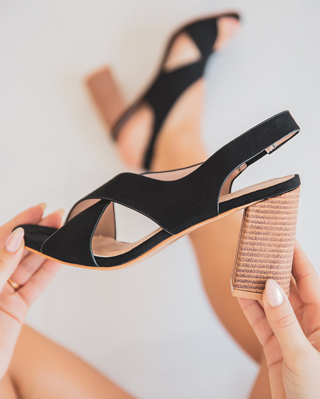Sandale femme talon carré noir - Amanda