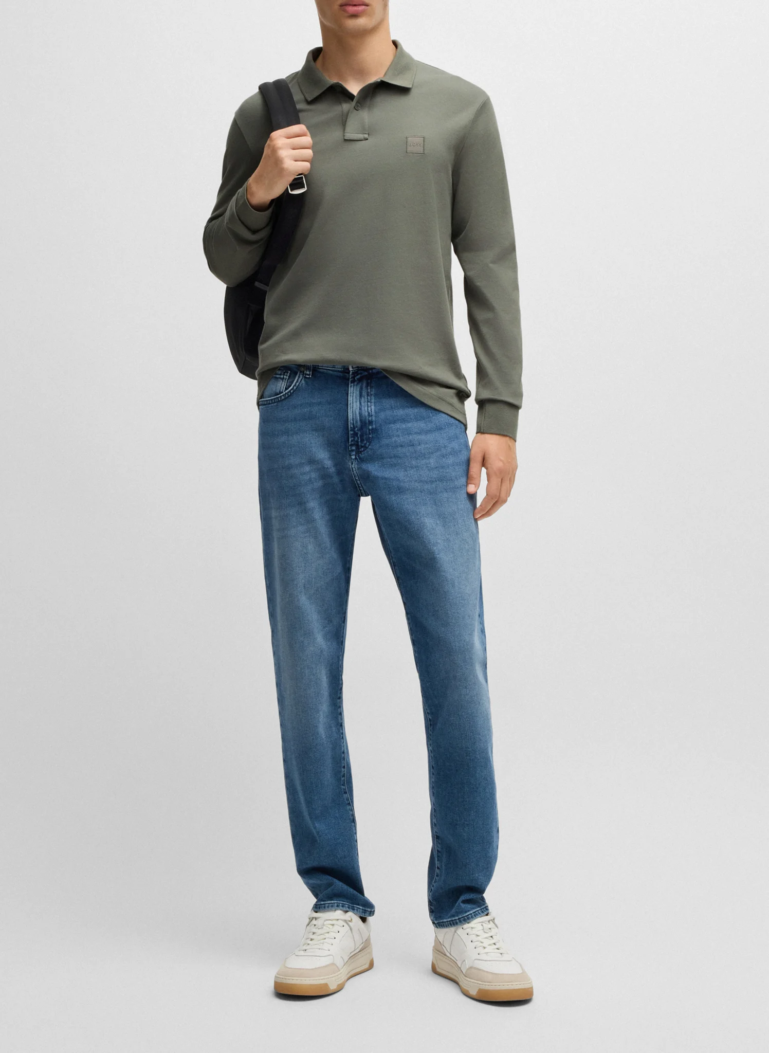 Polo à manches longues regular-fit en coton mélangé | Argent