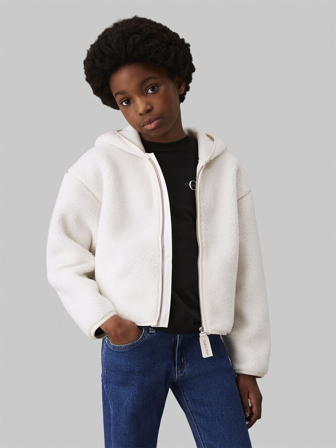 Calvin Klein SHERPA FLEECE ZIP THROUGH HOODIE Ivory