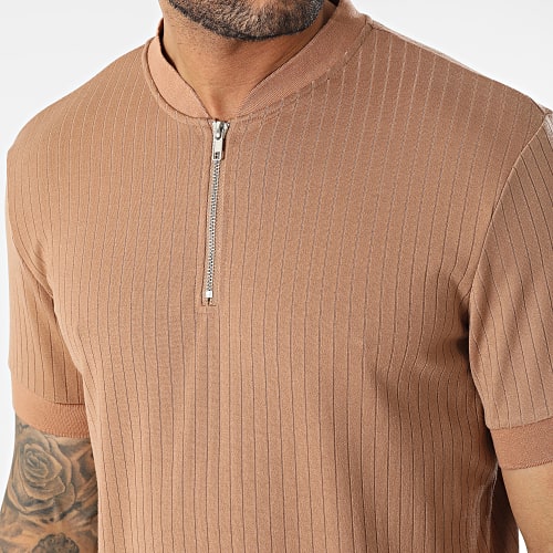 Polo Manches Courtes Col Zippé Camel