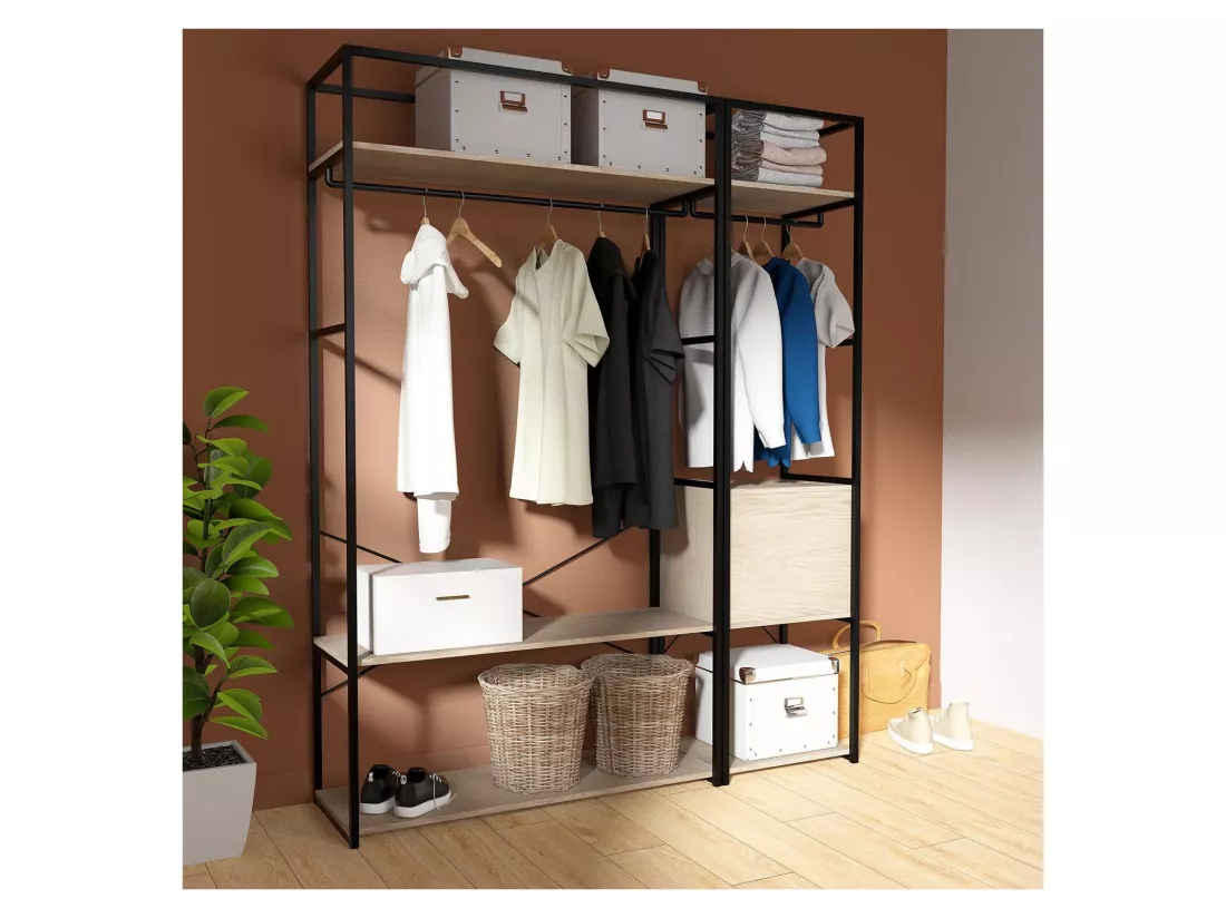 Portants vêtements bois et métal avec module fermé - Lot de 2 - JUNE