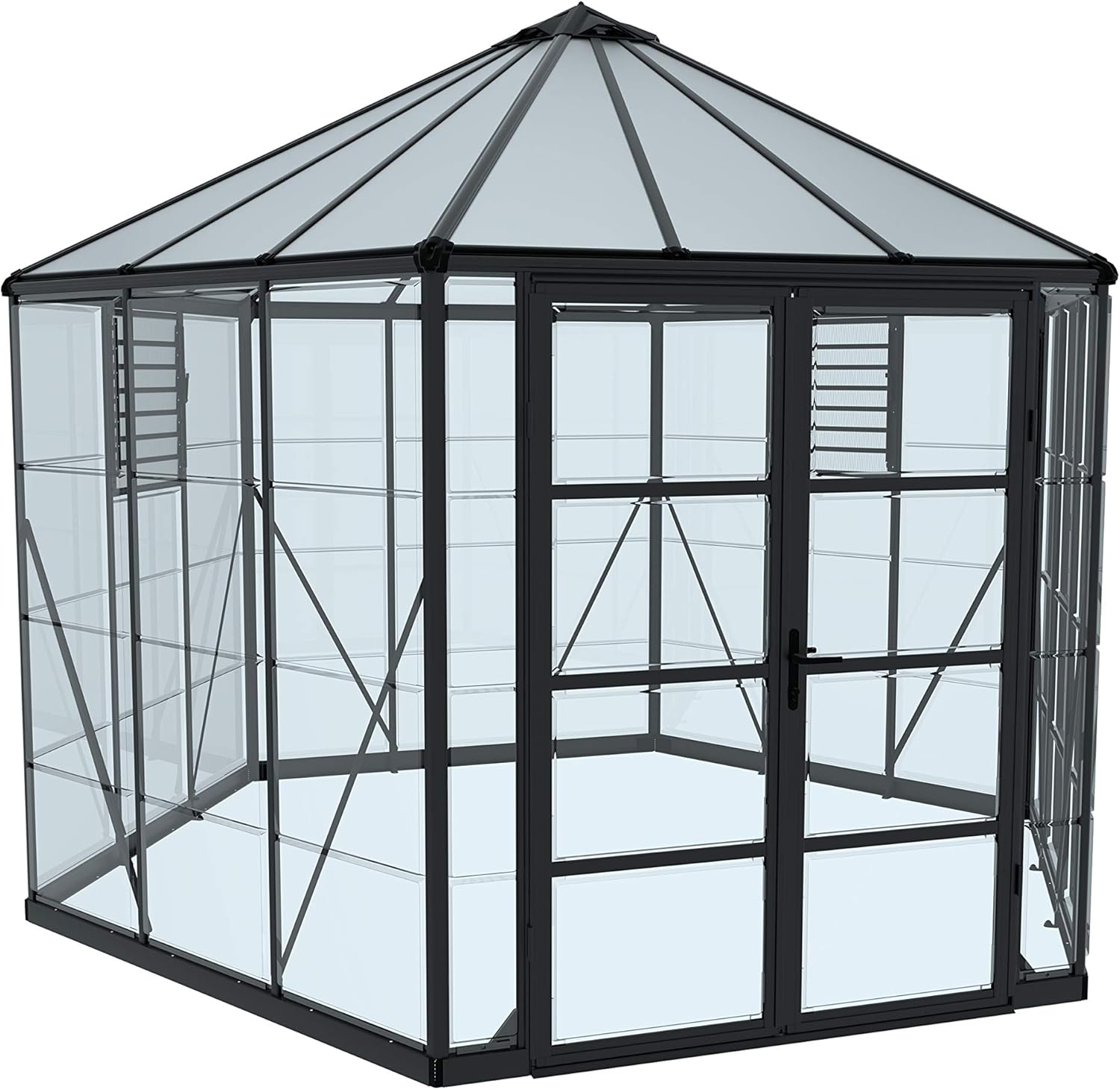 Canopia by Palram Gewächshaus gross Oasis 12 Treibhaus 316x363 cm Aluminium grau Tomatenhaus Polycarbonatplatten UV-beständig