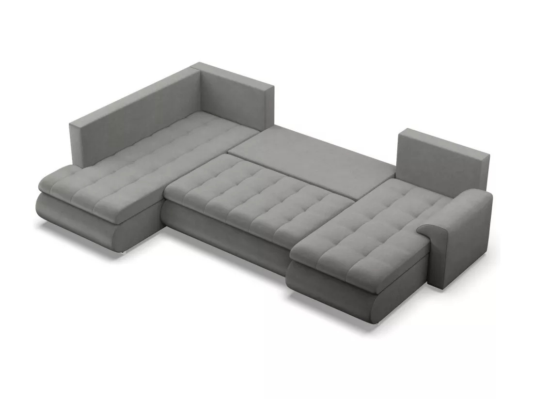 Canapé d'angle en U avec fonction sommeil, Ottoman, Gris clair