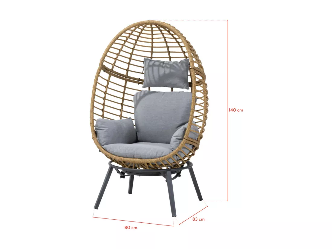 Fauteuil oeuf inclinable en résine tressée - Gris naturel - YOGI - YOGI