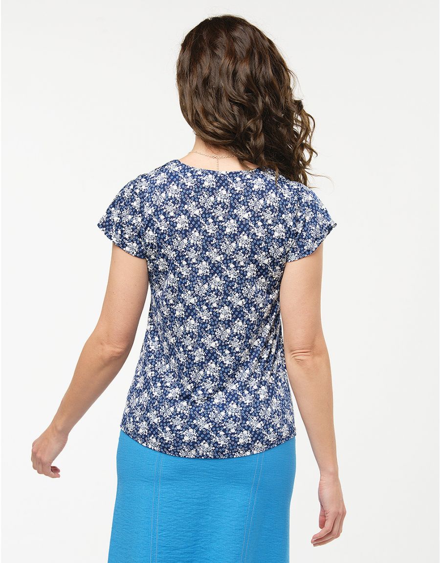 Top bleu fleuri
