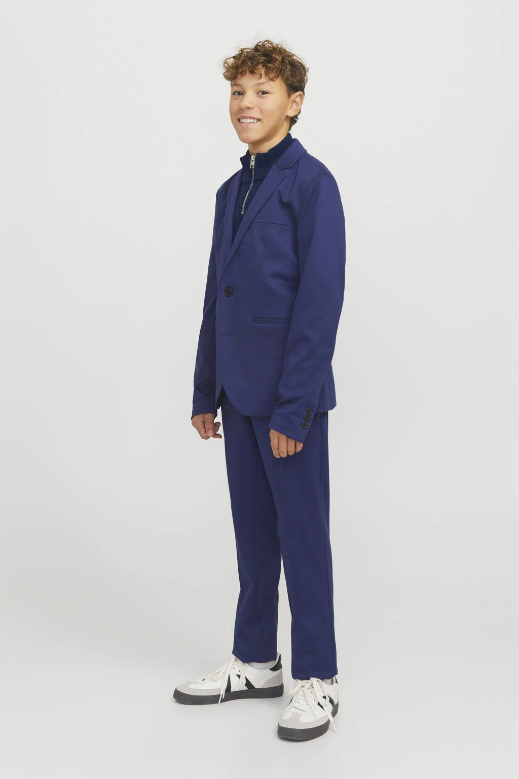 JACK & JONES JUNIOR trui donkerblauw fijn gebreid