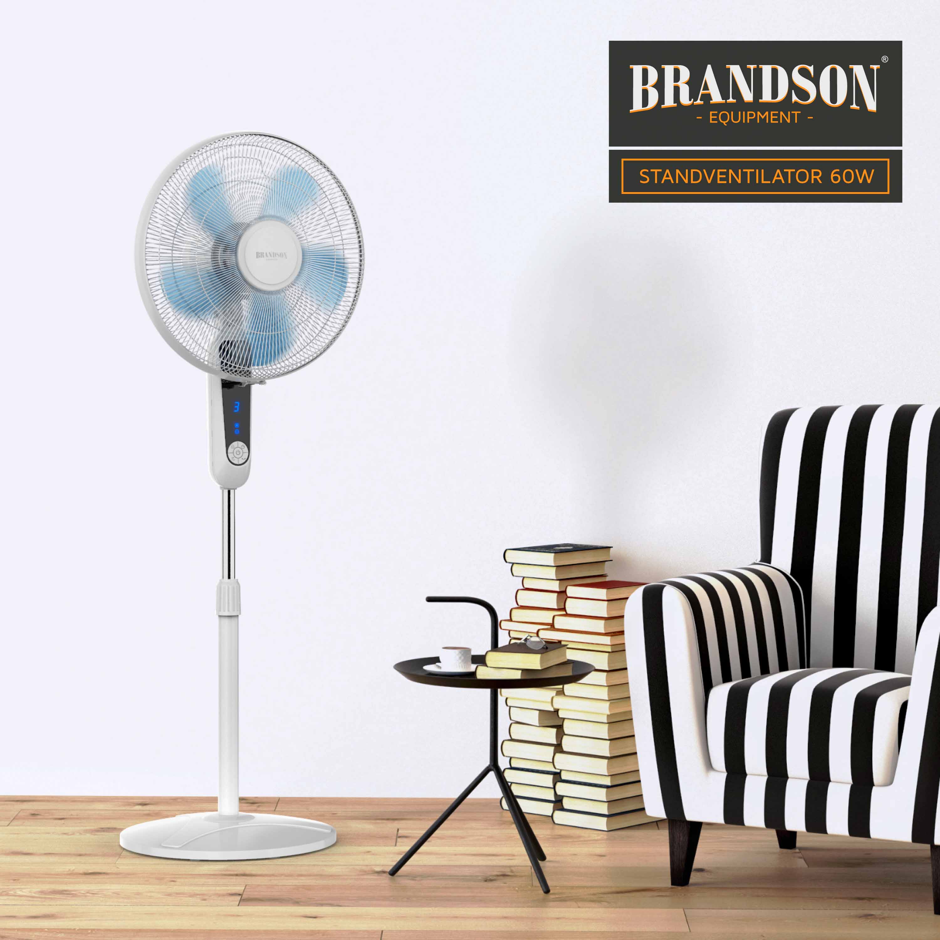 Brandson Standventilator Silent mit Fernbedienung und Display, mobiler Lüfter, Oszillation 80°, 60 Watt, Ventilator leise, Höhe verstellbar
