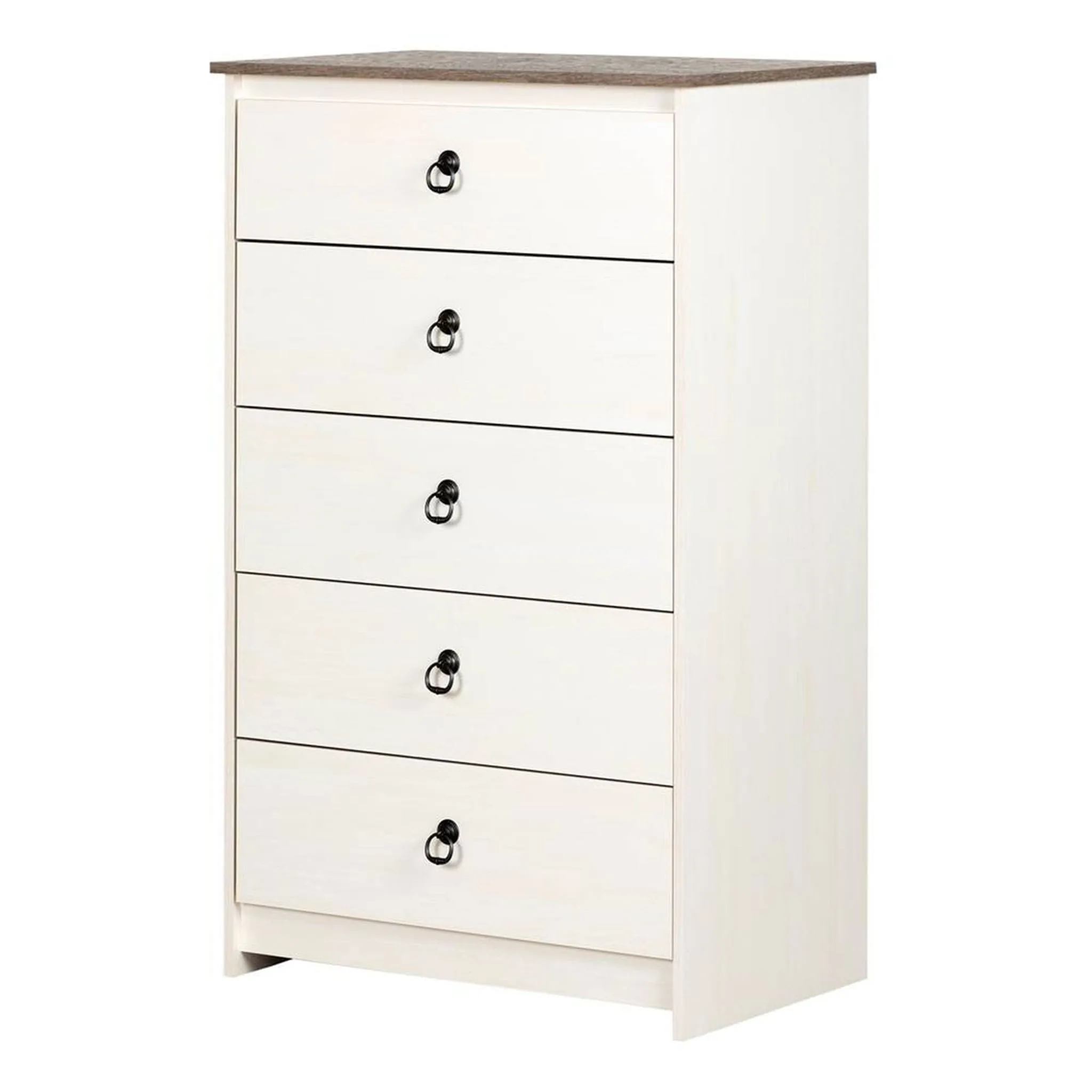South Shore Commode 5 Tiroirs Plenny - Blanc Antique et Chêne Vieilli