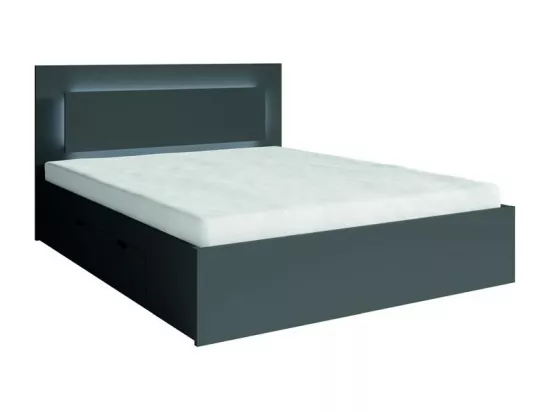 Ensemble chambre NOFI - Lit 160x200 cm avec sommier, 2 tiroirs, chevets, armoire et commode - gris graphite