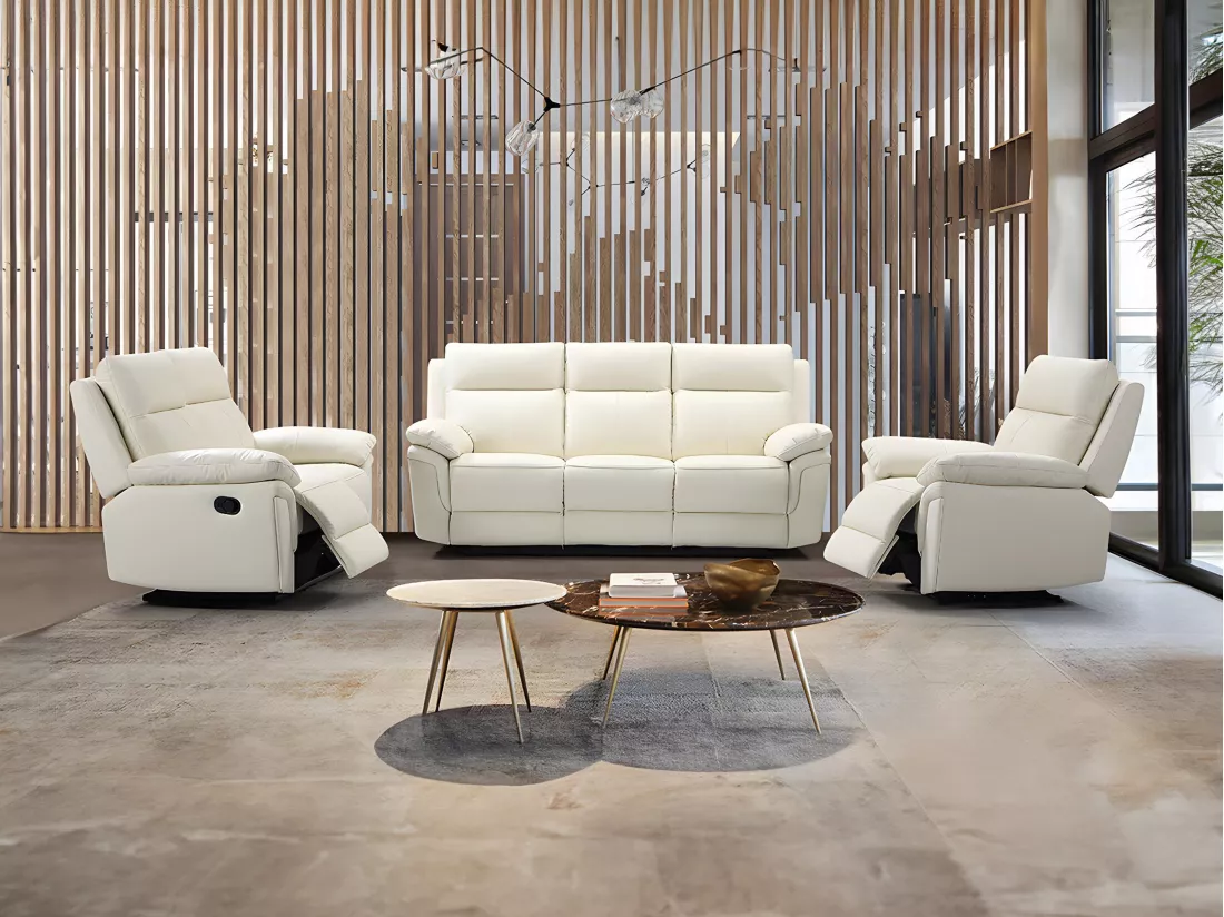 Fauteuil relax en cuir de buffle PAKITA - Ivoire