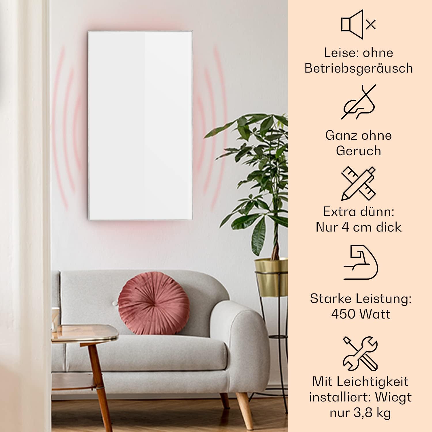 Klarstein Infrarotheizung mit Thermostat, 450W Elektroheizung, Infrarotheizung zur Wandmontage, IR mit Erkennung Offener Fenster, CO2-Freier Feuchtraum Flach-Heizkörper, Sparsame Elektro Wand Heizung