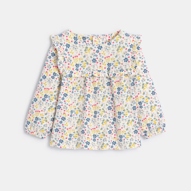 Blouse fantaisie à volants fleurie gris bébé fille Gris ou noir