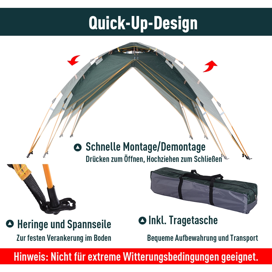 Outsunny Quick-Up-Zelt für 2 Personen + 1 Kind dunkelgrün
