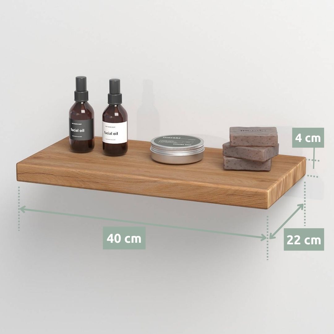 holz4home® Schwebendes Wandregal aus Massivholz Eiche, Natur Geölt | 40cm | Ohne Baumkante | Natur