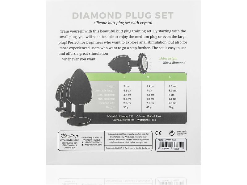 Easytoys Anal Plug aus Silikon mit Diamant Schwarz Sexspielzeug Kollektion für die anale Stimulation