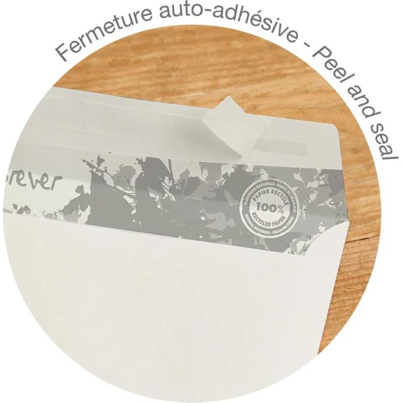 Enveloppe Forever blanche 100% recyclée 80 g/m² auto-adhésive avec bande de protection - Paquet de 50