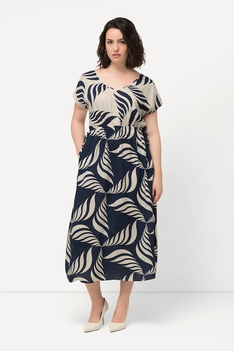 Maxikleid, grafischer Druck, V-Ausschnitt, ärmellos
