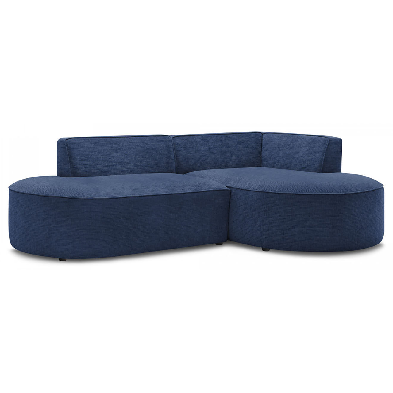 Bobochic Canapé d'angle droit fixe 4 places Rousseau texturé bleu foncé - 250x160x72 cm