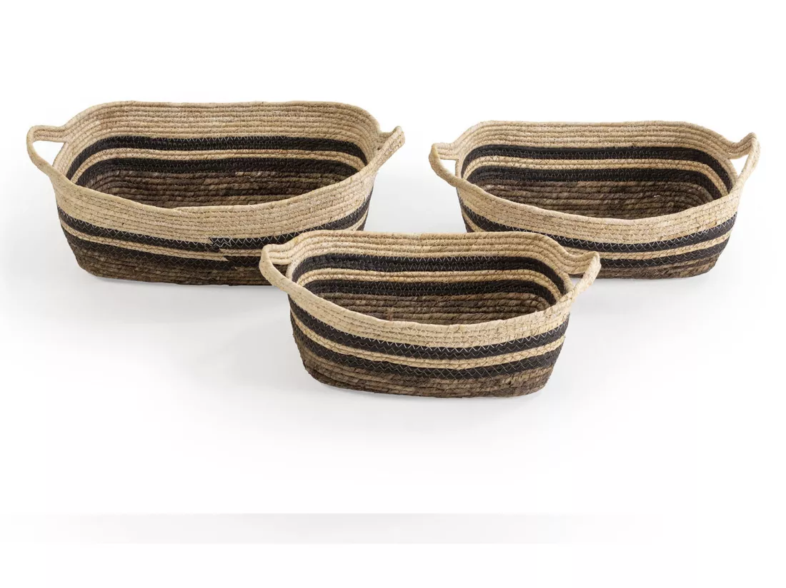 Set de 3 paniers Luar fibre naturelle et papier, marron/beige
