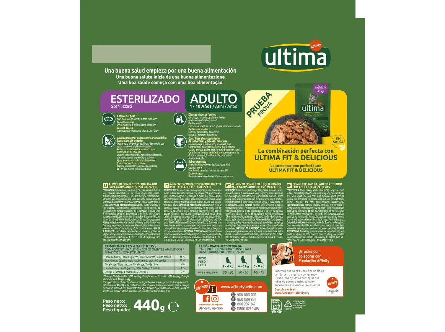 RAÇÃO GATO ESTERILIZADO ULTIMA VACA 440G