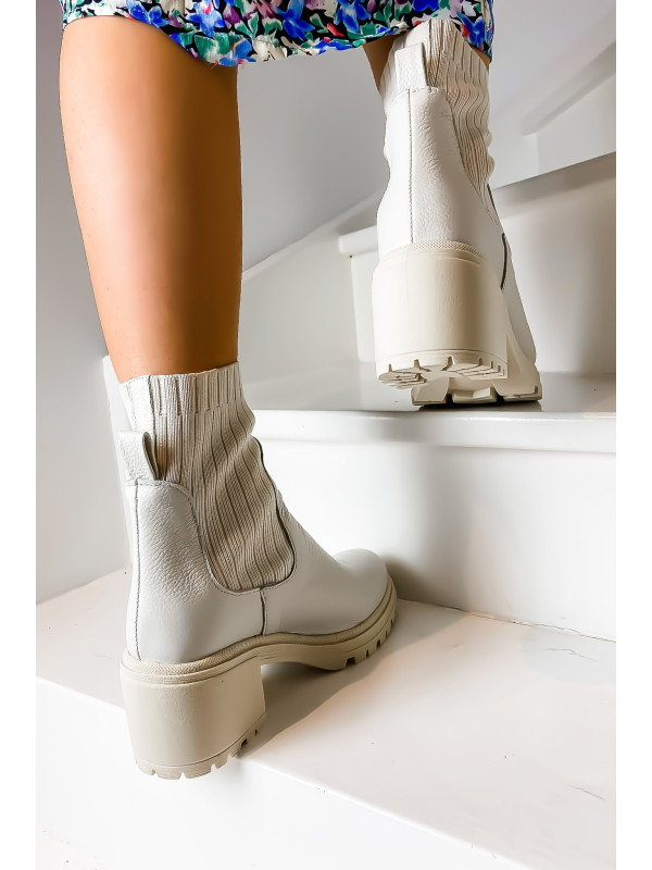 Reqins - Bottines DITA Cuir Grainé Blanc