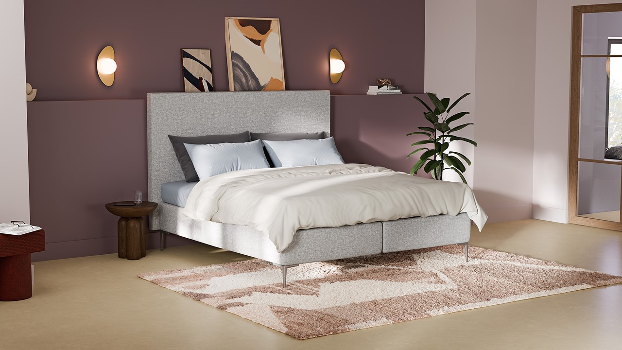 Boxspring Emerald met Silver Pocket Deluxe Foam matras light grey