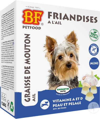 BF Petfood Mini Bonbons À Base De Graisse De Mouton Et D'Ail 80 Pièces