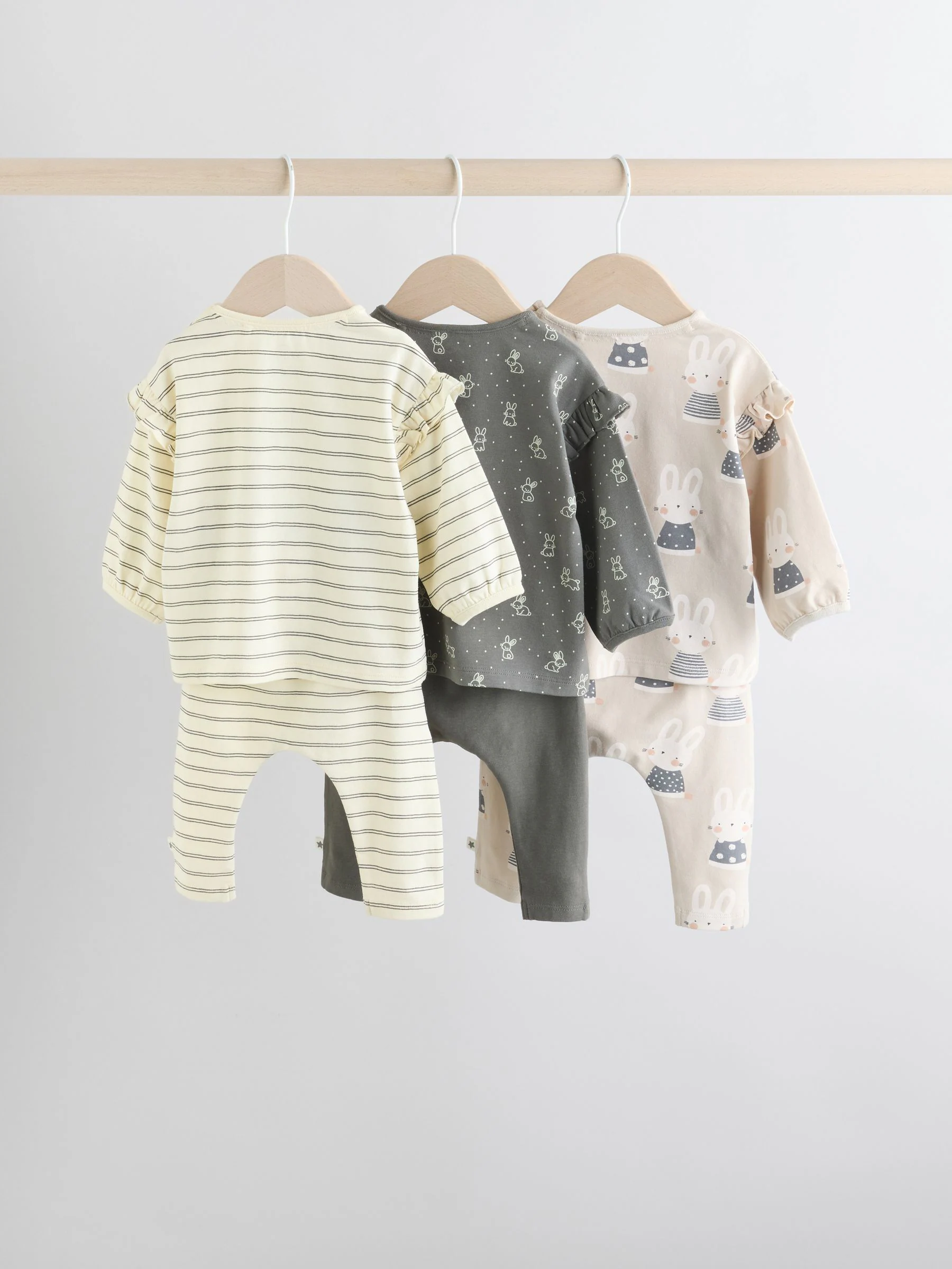 Grijs/crème met figuurtjes - 6 -delige set van top met lange mouwen en leggings (0mnd -3jr)