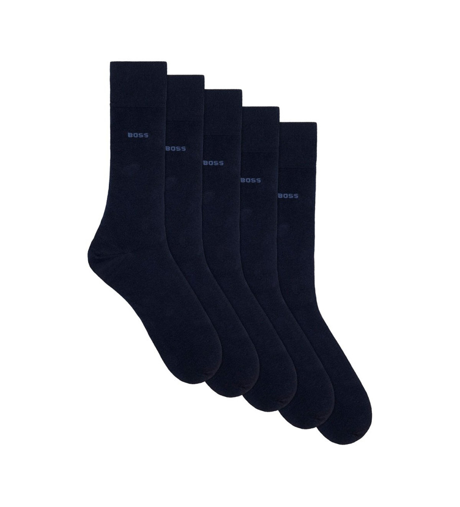Pacote com 5 pares de meias BOSS de cano médio, cor azul marinho.
