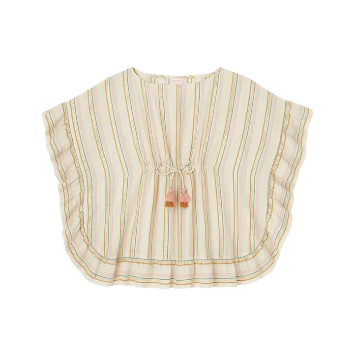Lison Paris Kaftan avec Pompons Lurex Rayé | Beige