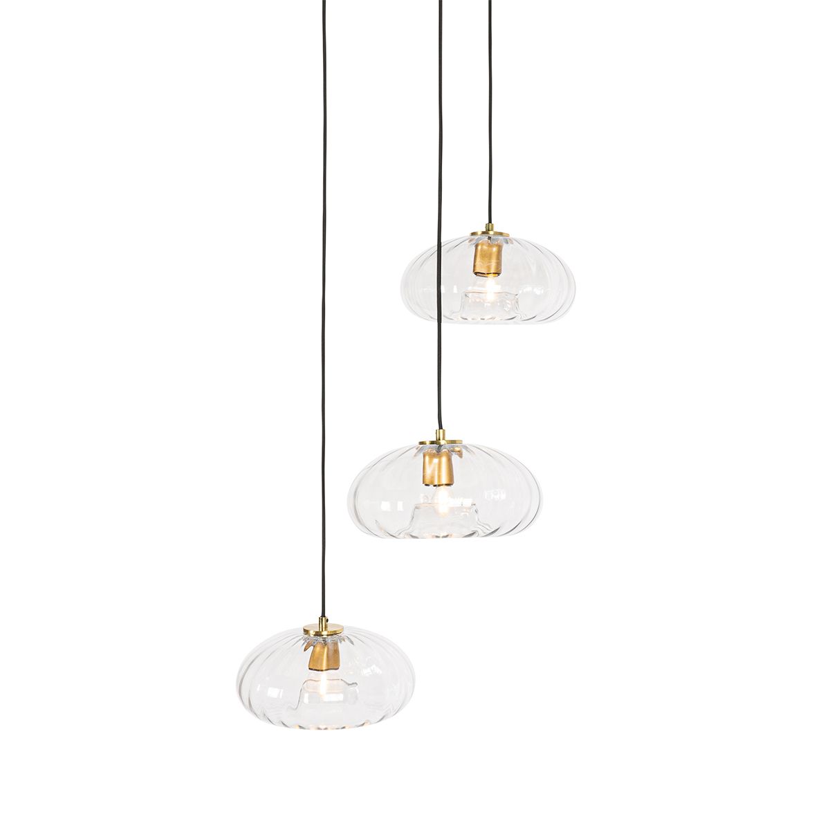 Art Deco hanglamp goud met glas rond 3-lichts - Ayesha