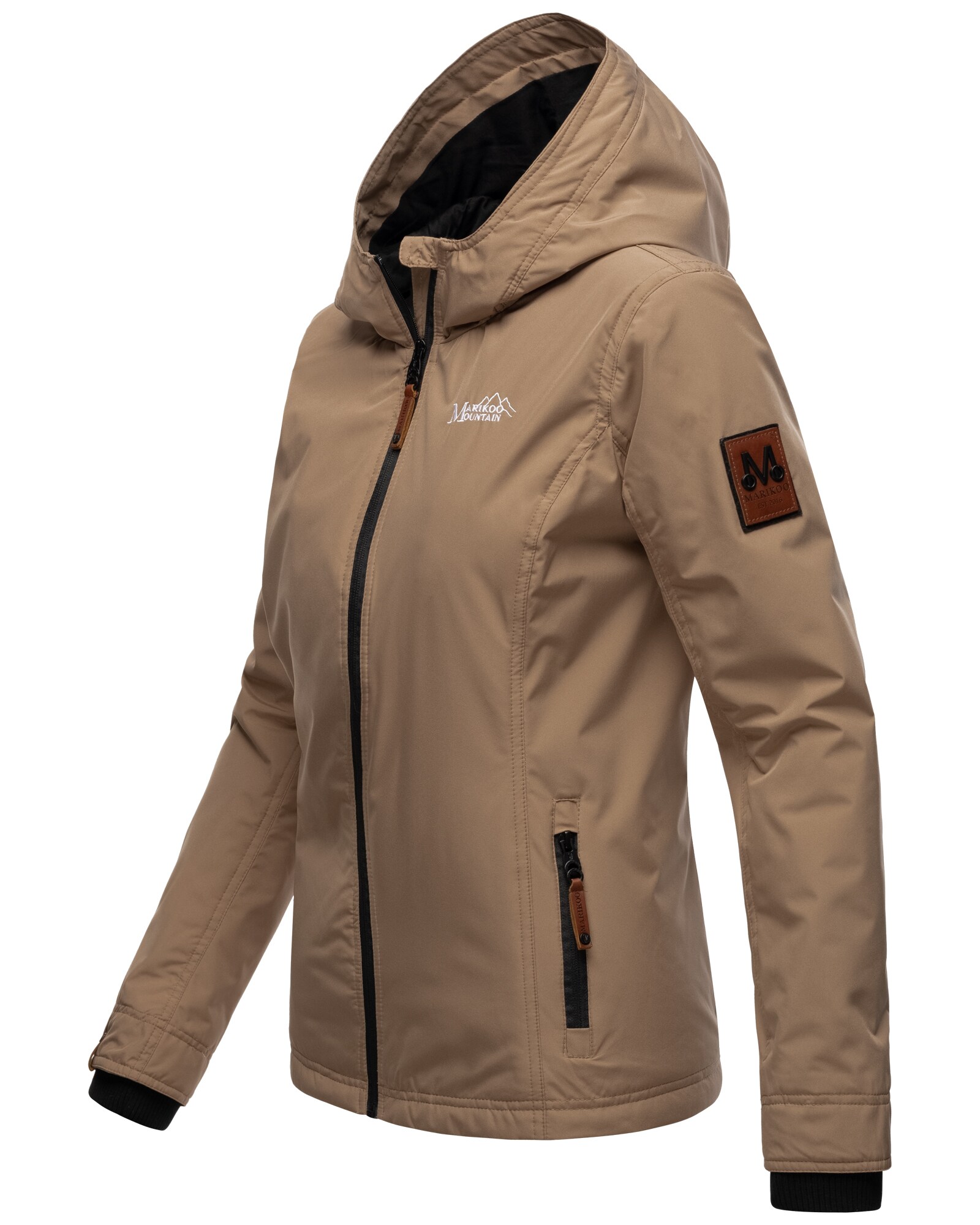 MARIKOO Damen Sportliche Outdoorjacke Übergangs Regenjacke mit Kapuze Brombeere
